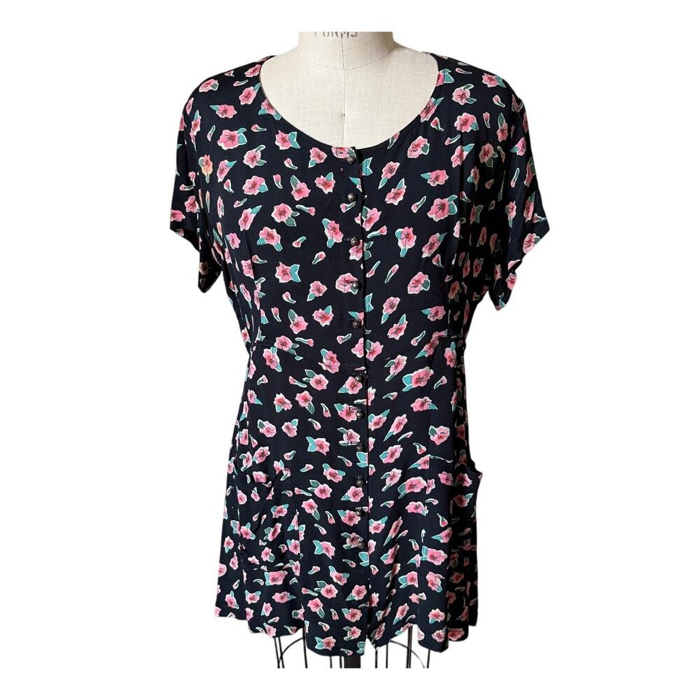 Betsey Johnson Vintage Floral Mini Dress Women’s Size Medium Scoop Neck 90s